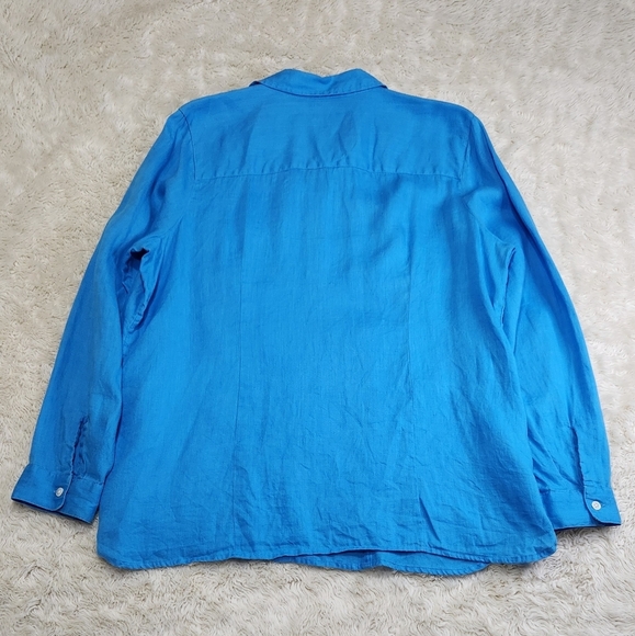 J. Jill Love Linen 100% Linen Button Up Long Sleeve Top Shirt Blue Size Large - Picture 4 of 9